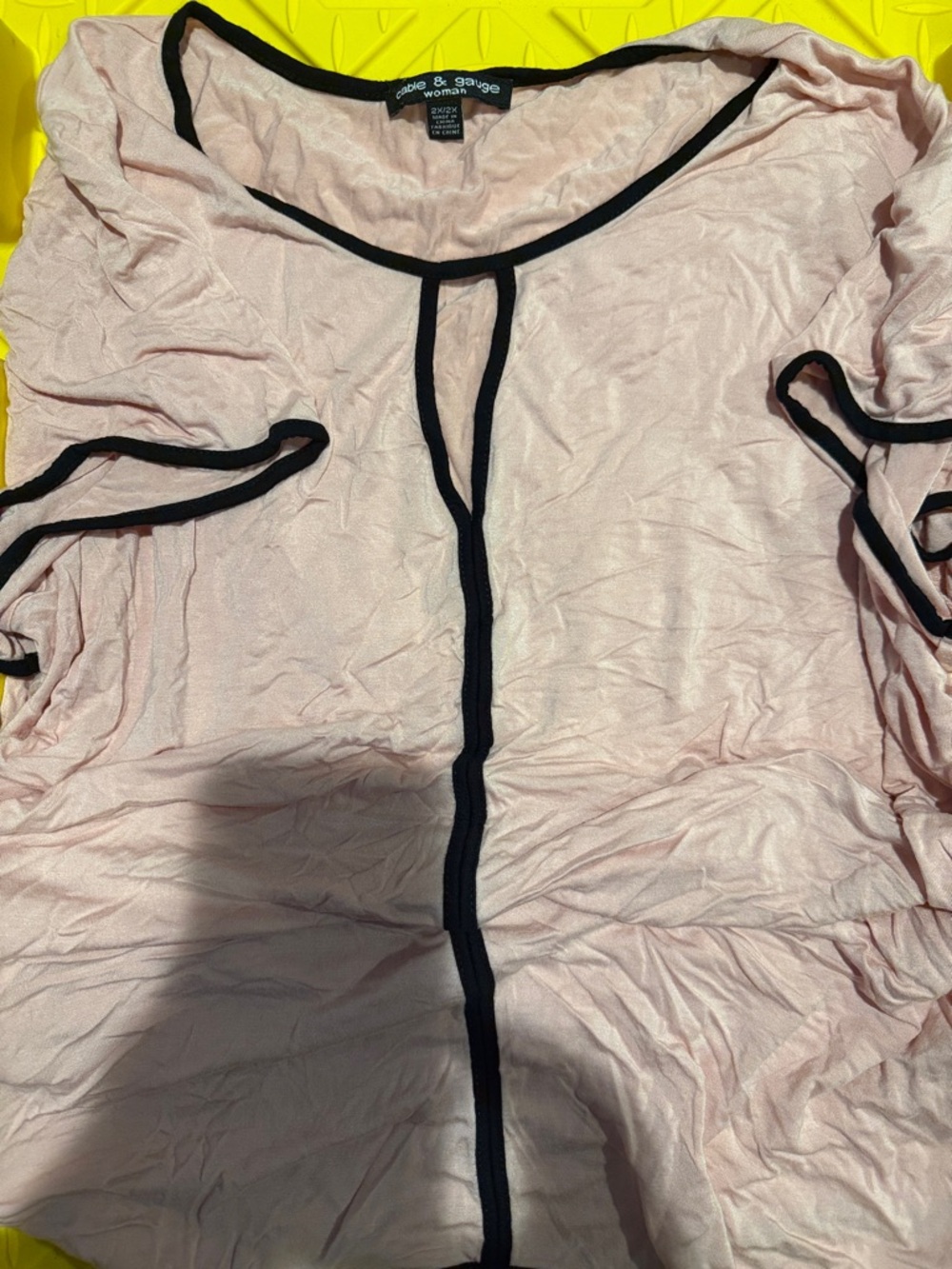 Cable & Gauge Blush Pink Top with Black Piping